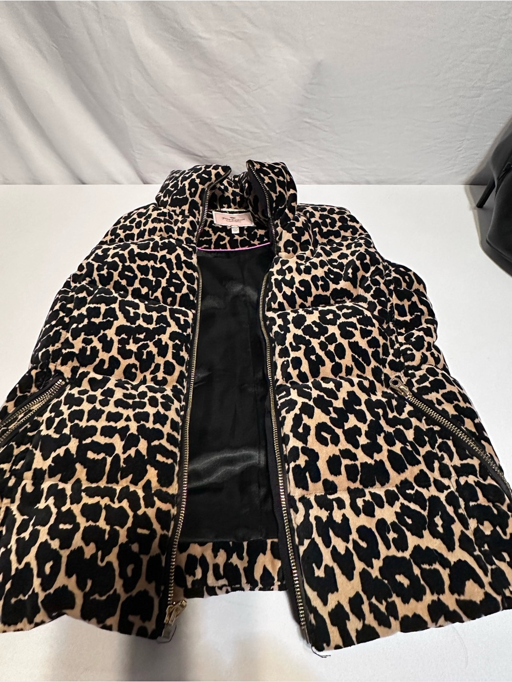 Juicy Couture Leopard Print Puffer Vest - Black & Tan